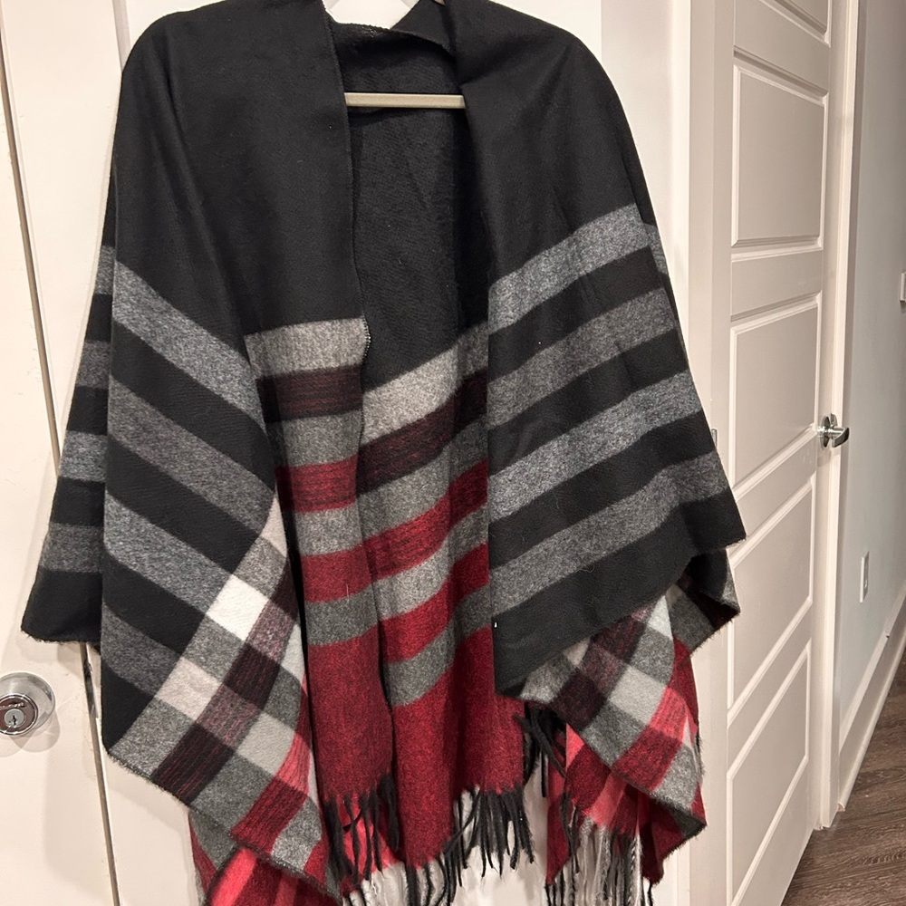 Striped Black and Red Poncho